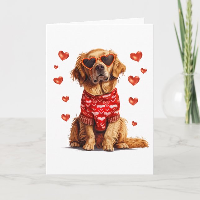 Valentines Day Golden Retriever Dog Holiday Card (Front)