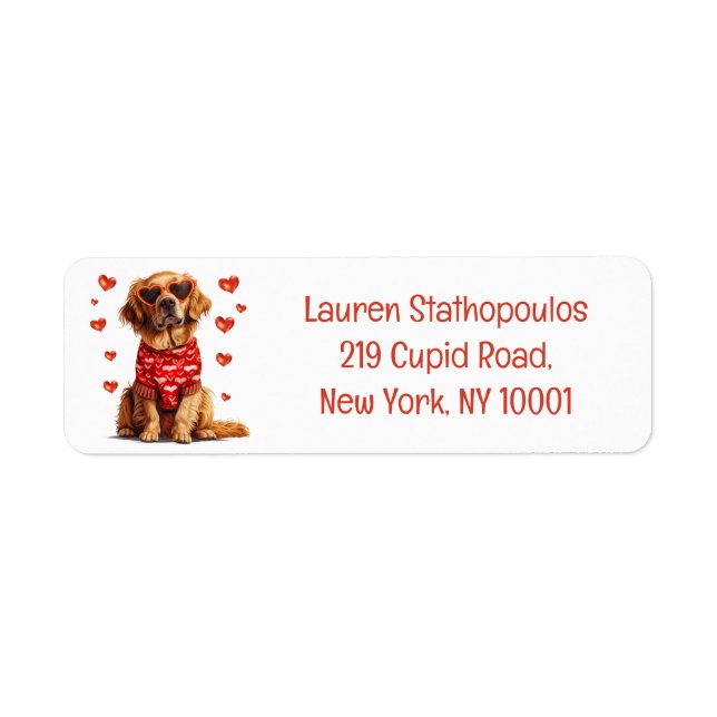Valentines Day Golden Retriever Dog Label (Front)