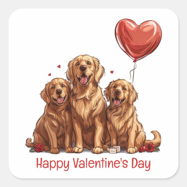 Valentines Day Golden Retriever Dog Square Sticker (Front)