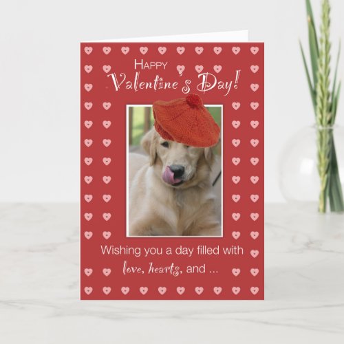Valentines Day Golden Retriever Dog W Red Heart Holiday Card