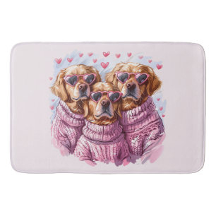 Valentines Day Golden Retriever Dogs Bath Mat
