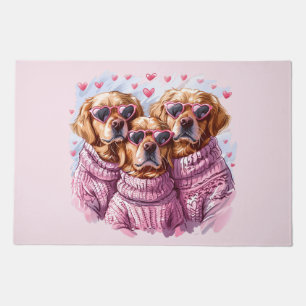 Valentines Day Golden Retriever Dogs Doormat