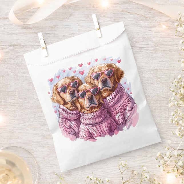 Valentines Day Golden Retriever Dogs Favor Bag (Clipped)