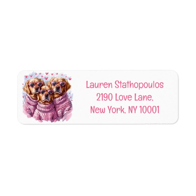 Valentines Day Golden Retriever Dogs Label (Front)