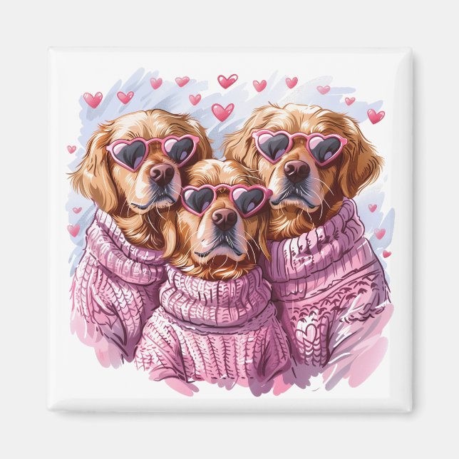 Valentines Day Golden Retriever Dogs Magnet (Front)