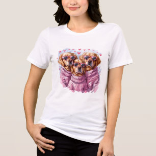 Valentines Day Golden Retriever Dogs Tri-Blend Shirt