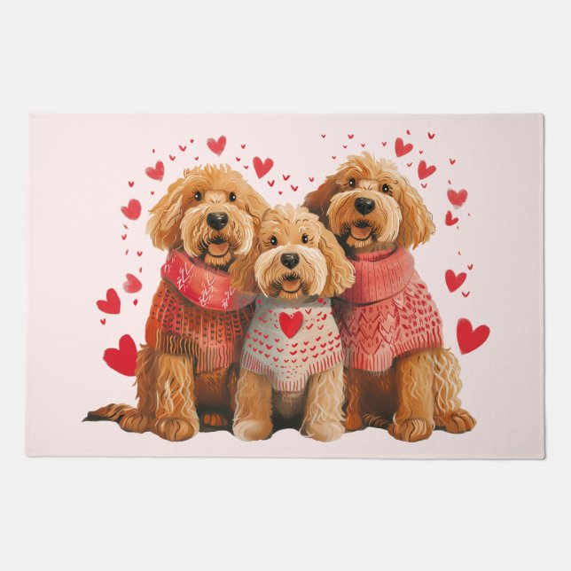 Valentines Day Goldendoodle Dogs Doormat (Front)