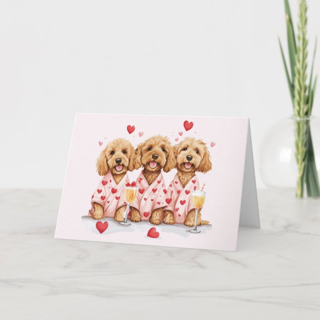 Valentines Day Goldendoodle Dogs Holiday Card (Front)