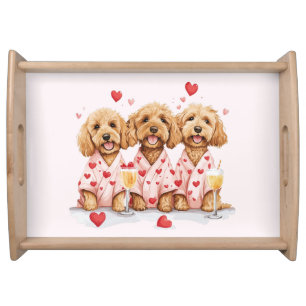 Valentines Day Goldendoodle Dogs Serving Tray