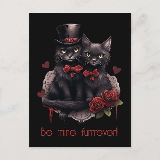 Valentine's Day Goth Cats Holiday Postcard (Front)