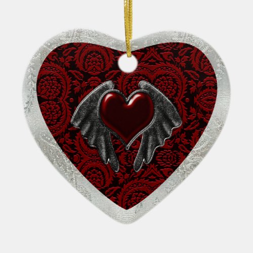 Valentines Day Gothic Heart Ceramic Ornament