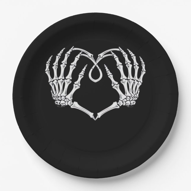 Valentines Day Gothic Heart With Skeleton Hands Va Paper Plates (Front)