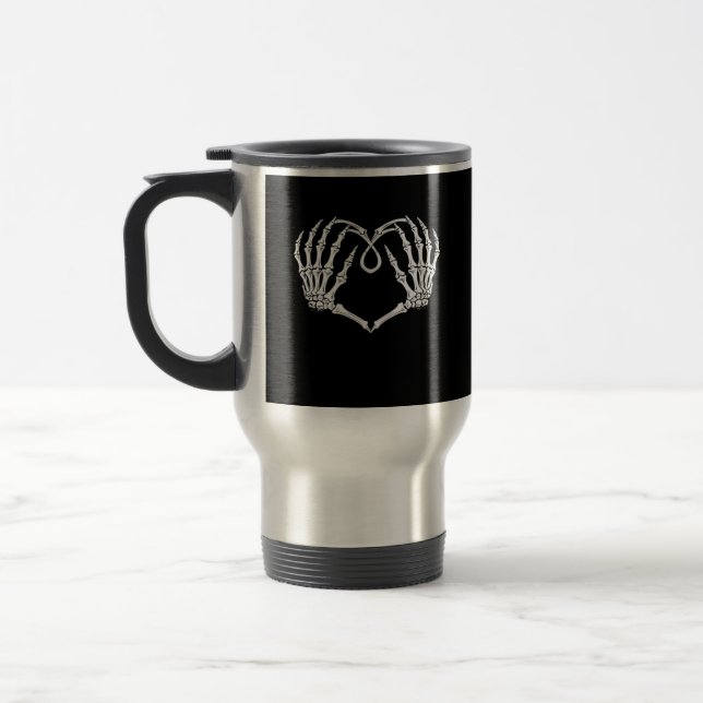 Valentines Day Gothic Heart With Skeleton Hands Va Travel Mug (Left)
