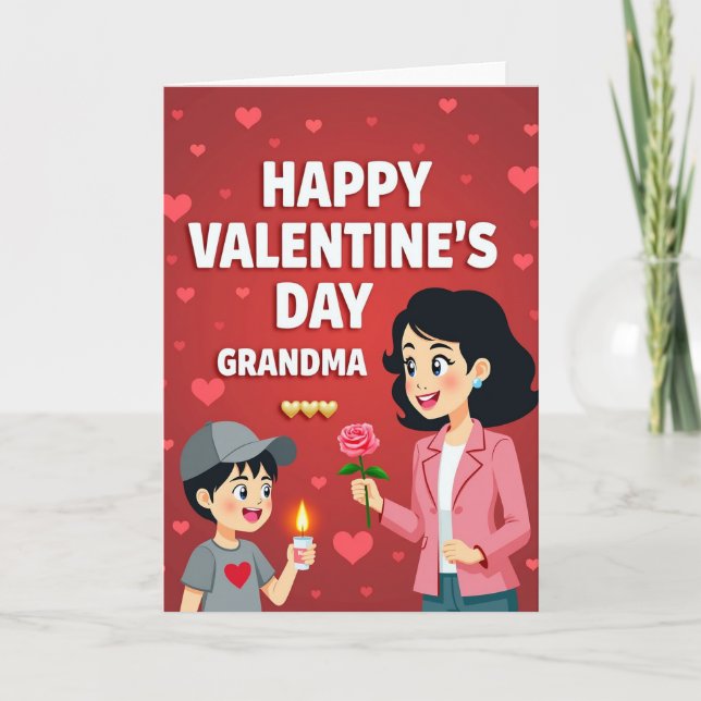 Valentines Day Grandma Gold Hearts Card (Front)