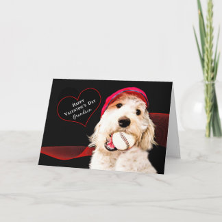 VALENTINE'S DAY - GRANDSON - DOG WITH BASEBALL HOLIDAY CARD