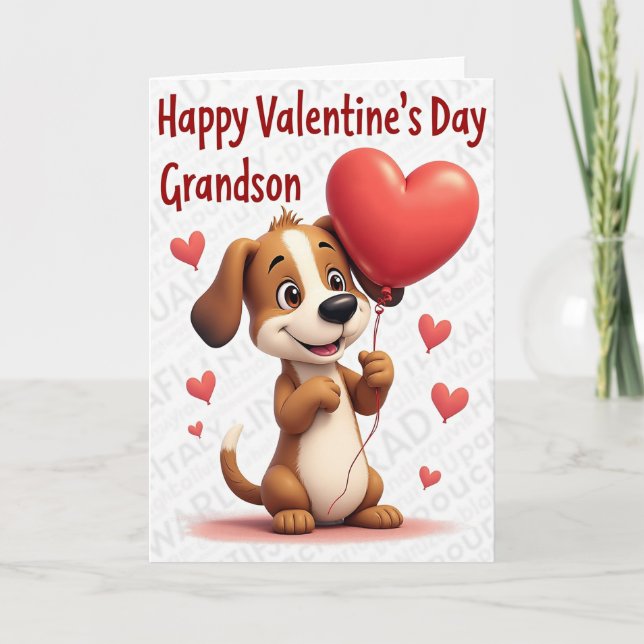 Valentines Day Grandson Puppy Card (Front)