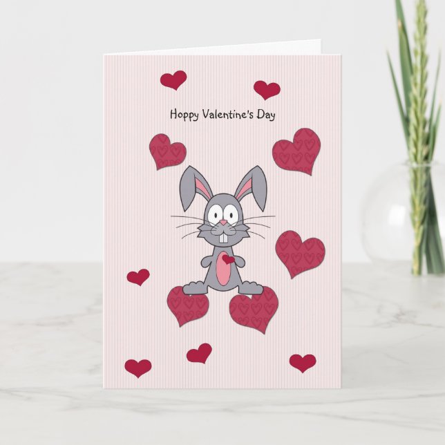Valentine's Day Gray Bunny Rabbit Card (Front)