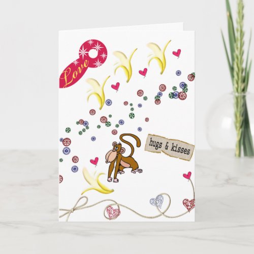 Valentines Day Greeting Card Bananas Monkey Love 