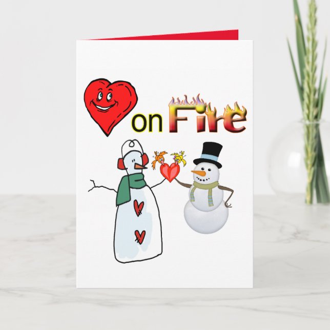 Valentine's Day Greeting Card Heart on FireSnowman (Front)