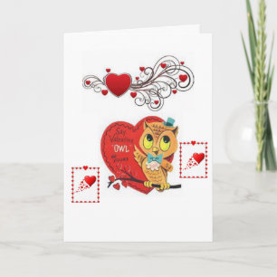 Valentine's Day Greeting Card Owl Vintage