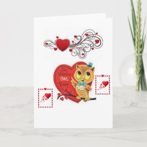 Valentines Day Greeting Card Owl Vintage