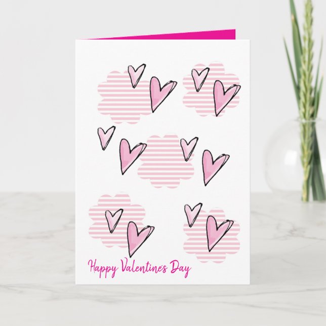 Valentine's Day Greeting Card Pink Stripe Hearts  (Front)
