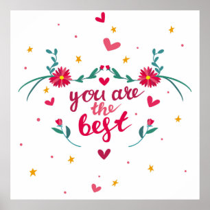 Valentine's day greeting card with hearts, flower poster