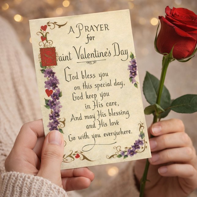 Valentine's Day Greeting Religious Prayer Cards (Available in various sizes. )
