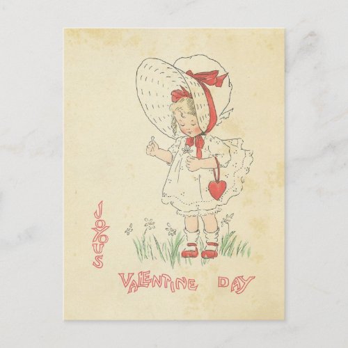 Valentines Day Greetings Vintage Cute Girl Heart Holiday Postcard