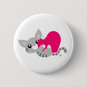 Valentine's Day Grey Kitty Button