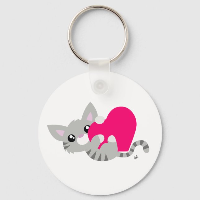 Valentine's Day Grey Kitty Keychain (Front)
