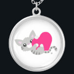 Valentine's Day Grey Kitty Necklace<br><div class="desc">Whether for Valentine's Day,  or just because you love kitties and hearts,  this cute little kitty necklace will accent any outfit!...  Keep it as is,  or customize it! (Featuring original art by ToonBug.com/David Magliocco).</div>