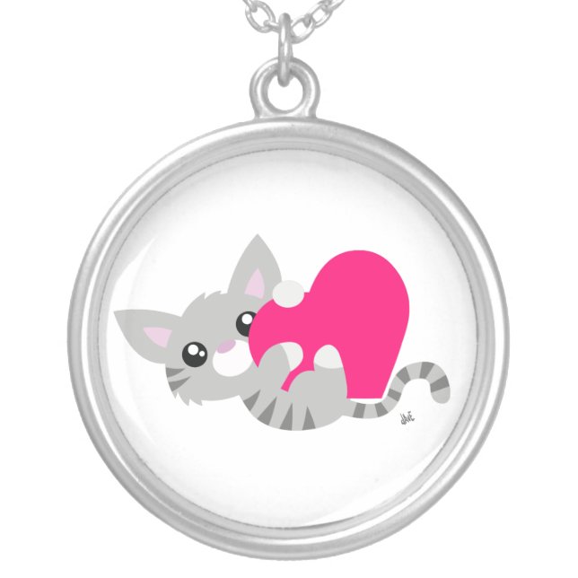 Valentine's Day Grey Kitty Necklace (Front)