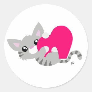 Valentine's Day Grey Kitty Sticker
