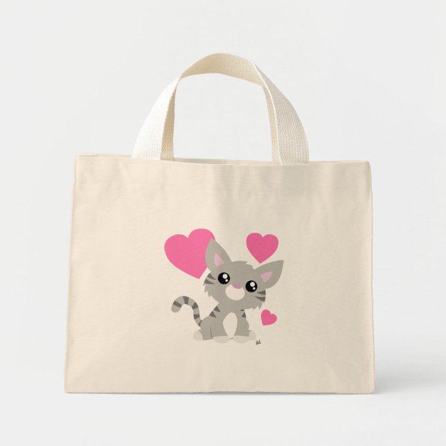 Valentine's Day Grey Kitty Tote Bag (Front)