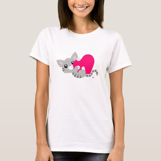 Valentine's Day Grey Kitty White Shirt (Front)