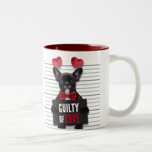 Valentines Day Guilty Love Dog Funny Mugshot Two_Tone Coffee Mug