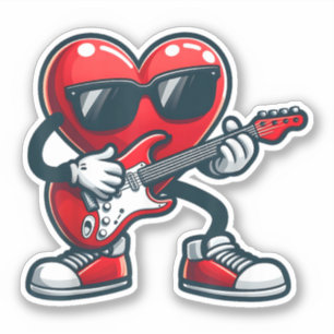 Valentines Day Guitar Playing Heart Toddler Boys Sticker