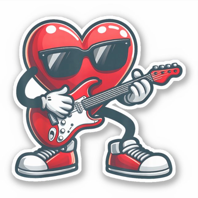 Valentines Day Guitar Playing Heart Toddler Boys Sticker (Front)
