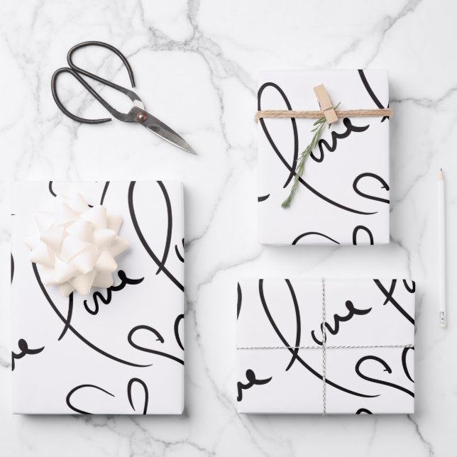 Valentines Day Hand Drawn Script Love Lettering Wrapping Paper Sheets (Front)