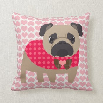 Valentines Day Handsome Pug Pillow by valentines_store at Zazzle