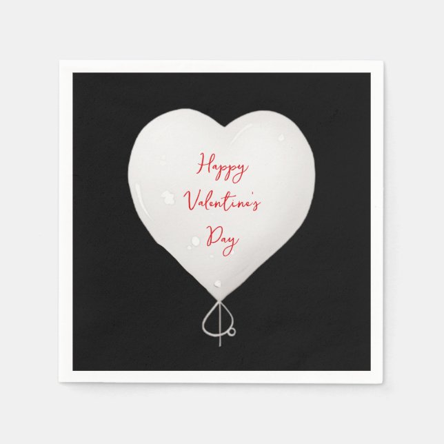 Valentine's Day happy heart custom black white red Napkins (Front)