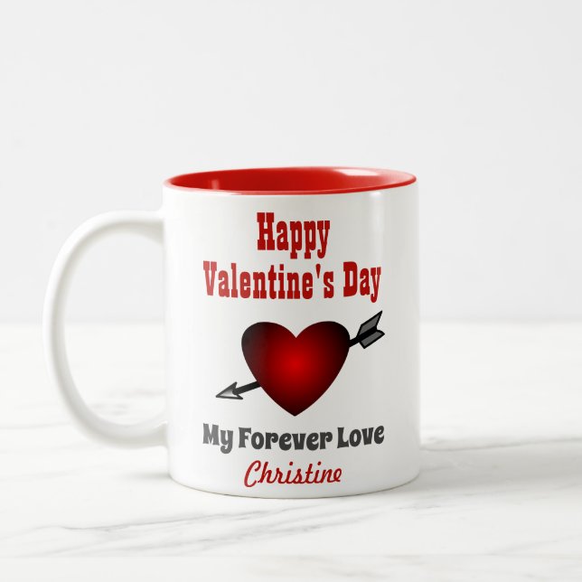 Valentines Day Happy Heart Love Forever Two-Tone Coffee Mug (Left)
