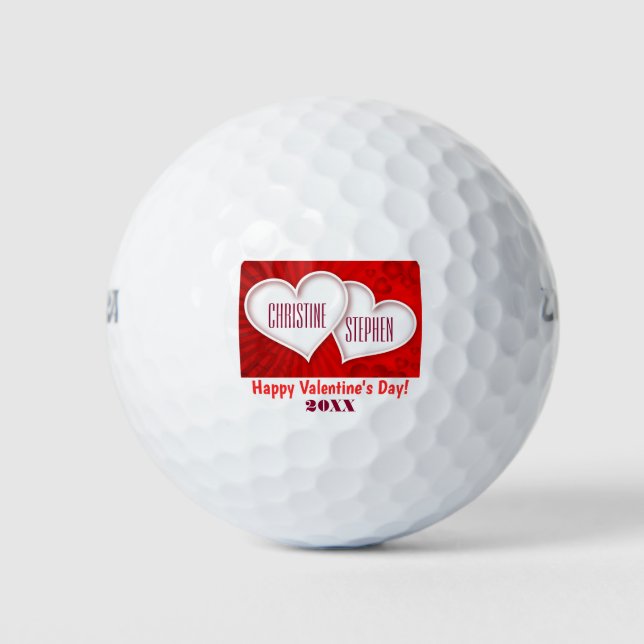 Valentines Day Happy Love Red Hearts Couple Golf Balls (Front)