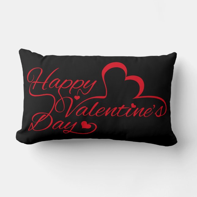 Valentine's Day "Happy Valentine's Day!" Red Lumbar Pillow (Front)
