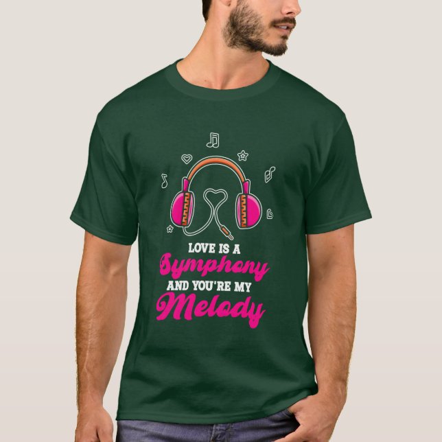Valentines Day Headphone Couple Love Music friends T-Shirt (Front)