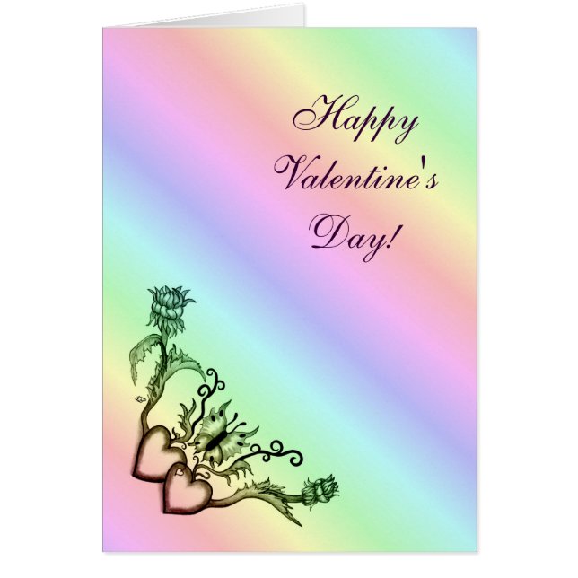 Valentine's Day  -  heart and butterfly on Rainbow Cards (Front)