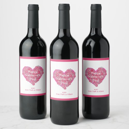 Valentines Day Heart and Flowers Wine Label