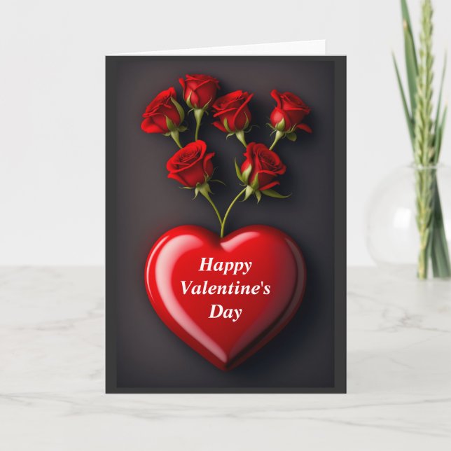 Valentine's Day heart and roses Holiday Card (Front)