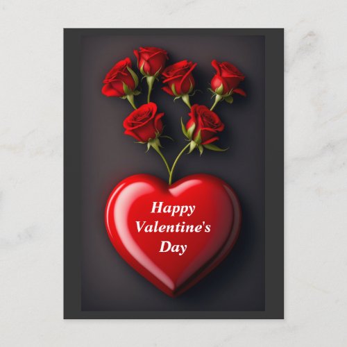 Valentines Day heart and roses Holiday Postcard